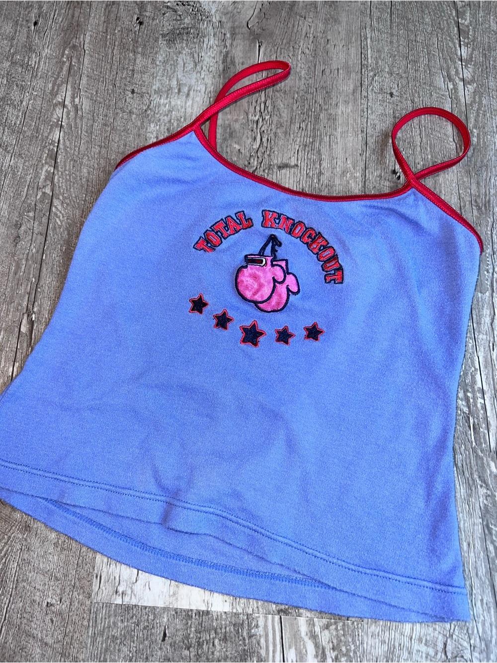 “SOLD Total Knockout”  lavender Tank with Pink Embroidered Graphic Y2K